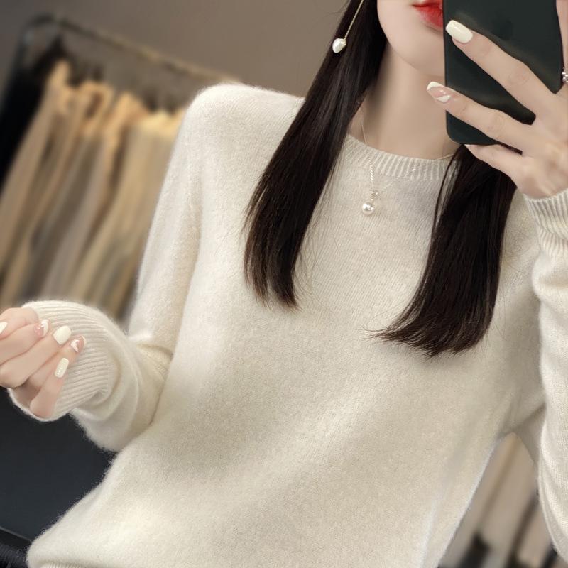 Women's Pure Wool Loose Knit Cashmere Sweater - Round Neck, Long Sleeve, Soft Base Layer for Autumn/Winter