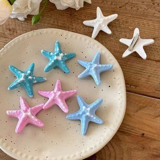 5PCS Girls Hairpin with Simulated Starfish Shape Hair Clip Stable Grip Macaron Colors Hair Accessory for Beach