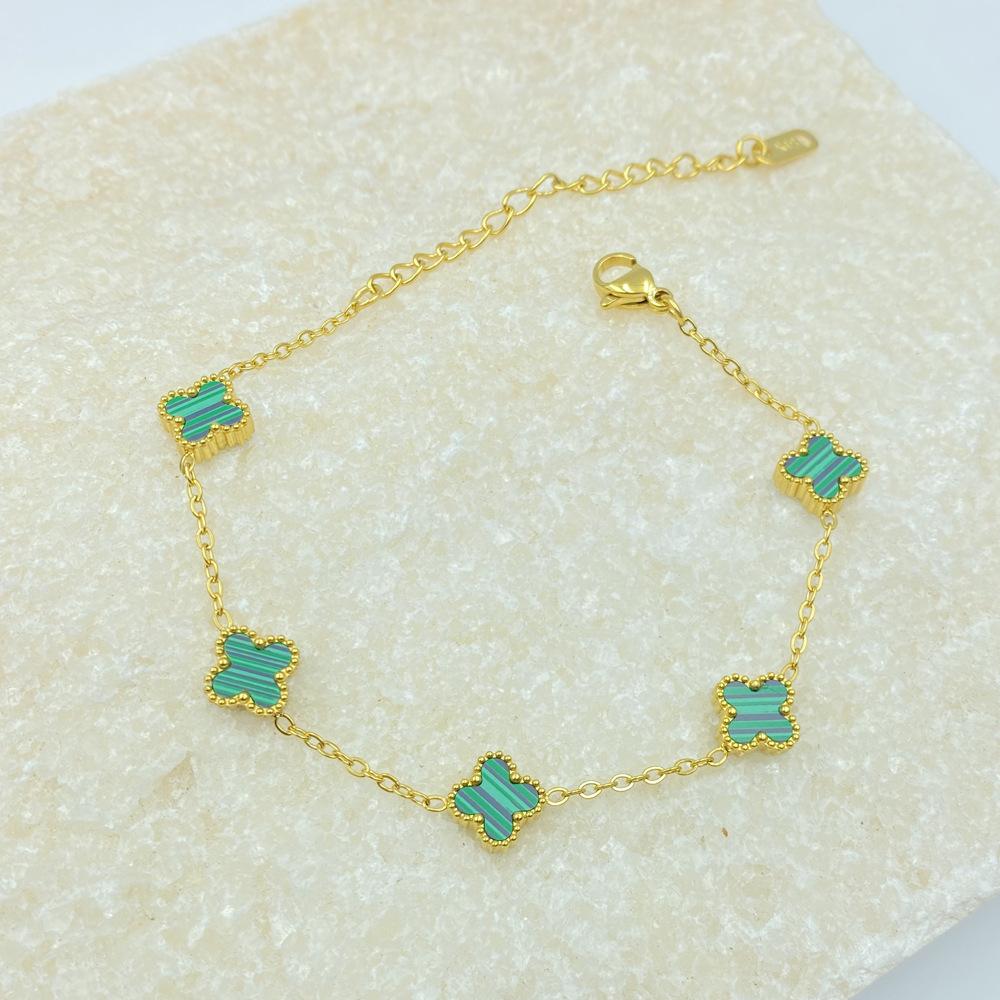 9MM Four-Leaf Clover Women's Bracelet Lucky Four-Leaf Clover Popular Influencer Style Fashionable Titanium Steel Non-Fading Bracelet