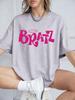 Y2K Pink Bratz Letter Prints Short Sleeve T-Shirts Womens Summer Cotton Tee Shirts Loose O-Neck Comfortable Tops Street Clothes