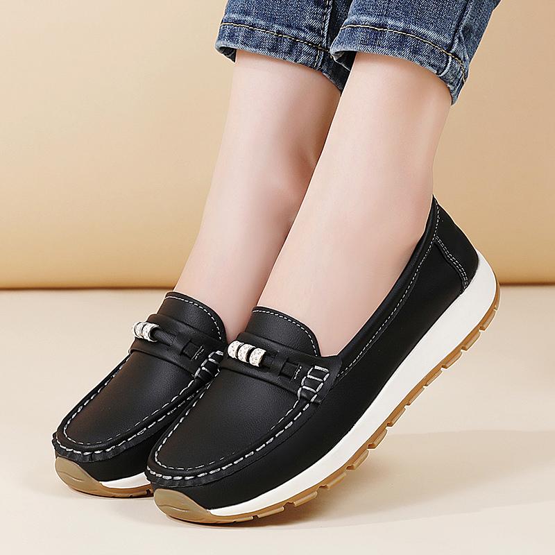

Women s Pink Loafers Leather Driving Moccasins Black Casual Slip on Beige Plus Size Business Office Walking Shoes 36 чёрный