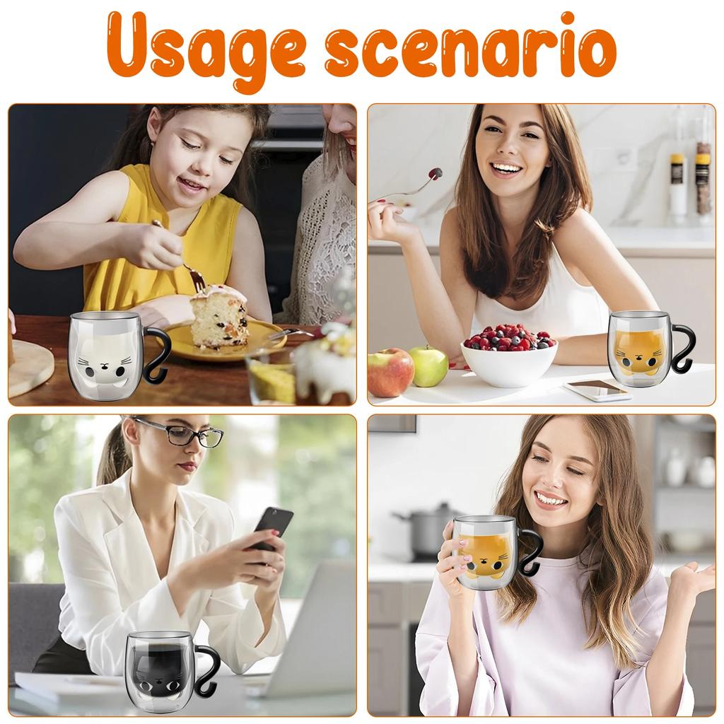 Tasses à thé mignonnes en verre avec double vide et anse, 250-300 ml, résistantes à la température, idéales pour le café, l'eau et le lait