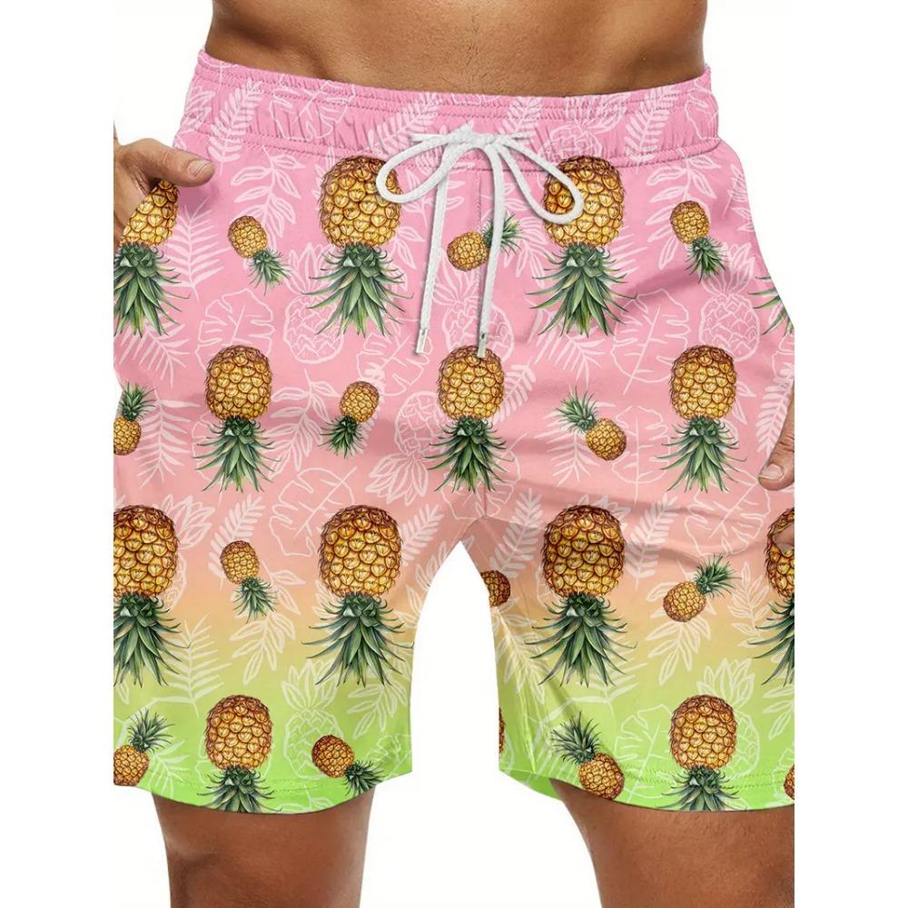 Herren Strandshorts 3D-Druck Cartoon Ananas Grafikshorts Badehose Sommer Neu Schnelltrocknend Urlaub Harajuku Hawaiianische Shorts