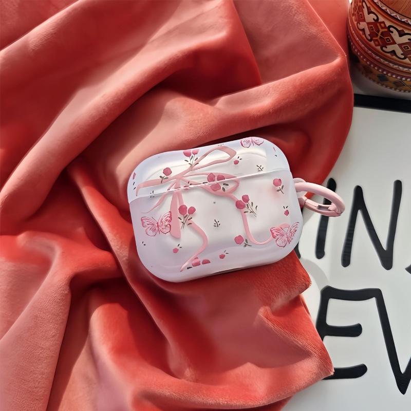 Pink Flower Bow Bluetooth Headphone Case for AirPods 1st Generation/1/1/1 Wireless Headphone Case