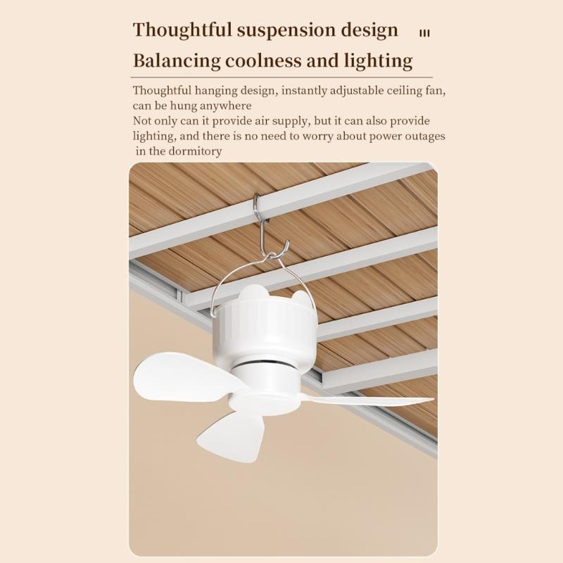 Compactly DC5V Hanging Fan Remote Operated 3Wind Gears Ceiling Fan Quiet Cooling For Home Camping Bed Tent Space