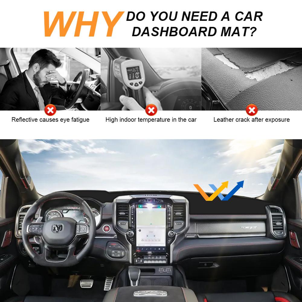 For Dodge Ram 1500 2500 3500 2019 2020-2025 2025 Car Dashboard Cover Mat Pad Anti-UV Dash Sunshield Protect Carpet Accessories