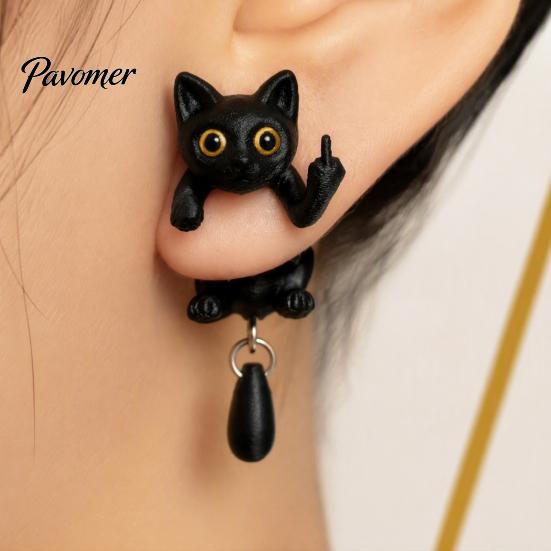 Orecchino Stile Dark Cool 1 Paio Orecchini Gatto Nero Dito Medio per Donne, Gioielli Orecchini Forma Personalizzata Carina Stampati 3D, Gotico Divertente