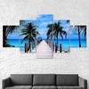 Beach Palm Trees Bridge Seascape 5 Piece Five Panel Wall Canvas Print Modern Art Poster Pictures Home Decor Gift For Him For Her