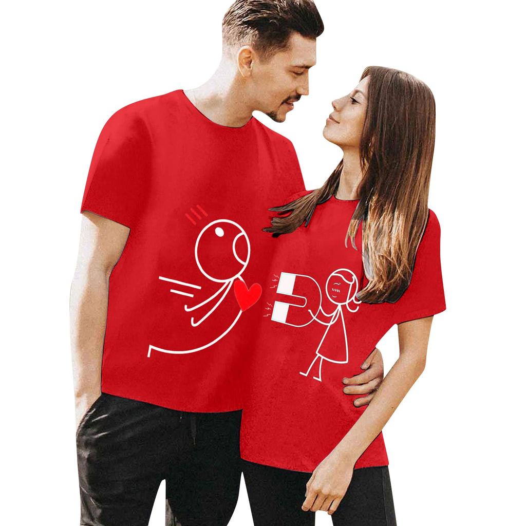 Dámské topy s krátkým rukávem a kulatým výstřihem s potiskem, Pár triček pro něj a pro ni, Ladící párová trička