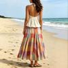 Bohemian beach vacation neck V-neck top color plaid pendulum skirt suit women