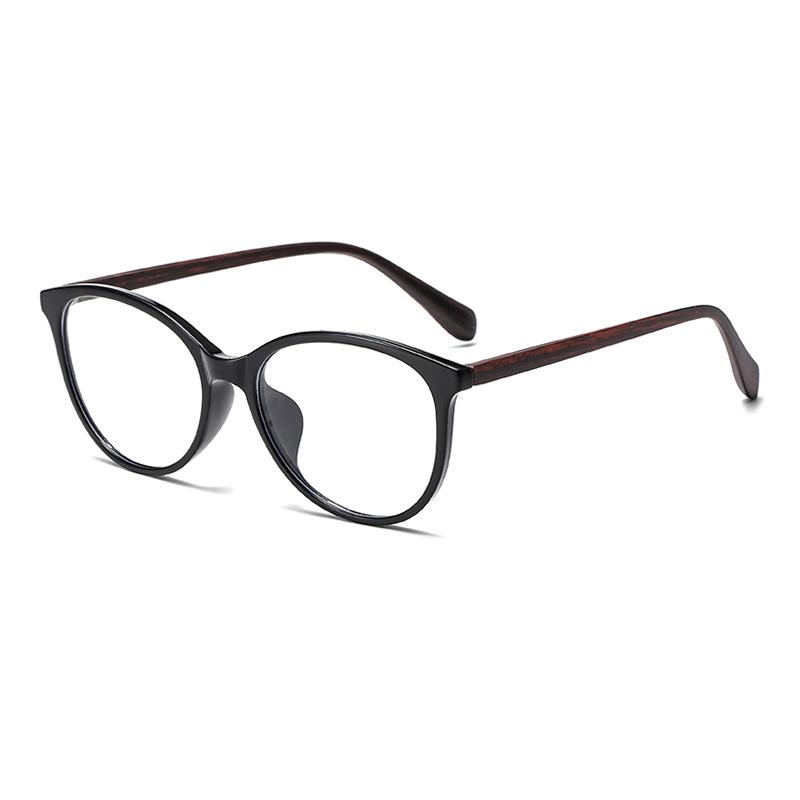 New Retro Tr90 Imitation Wood Grain Temple Glasses Frame Female, Premium Cat Eye Glasses Anti-Blue Flat Glasses
