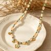 Monet Cat's Eye Flower Colored Natural Stone Necklace Female, Summer Travel Niche Design Beaded White Collarbone Chain