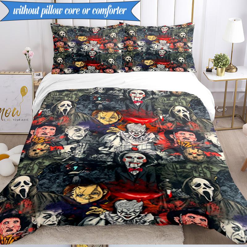 Horror Movie Characters 3pcs K-pop music group Bedding set,Ideal for Bedroom, Dormitory,Including Duvet Cover And 2pcs Pillowcases,Fan gifts