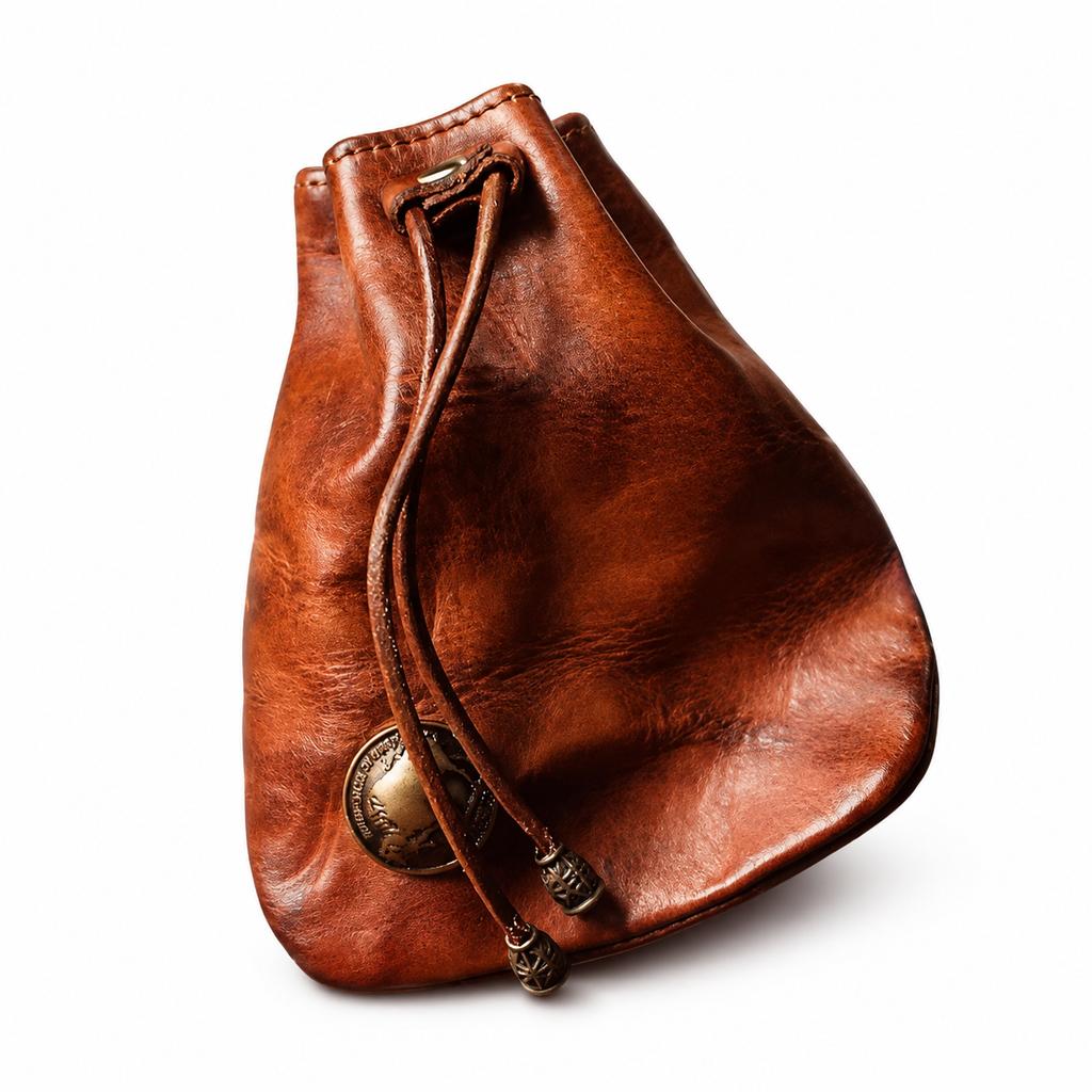 Mini Borsa con Coulisse Vintage Sacchetto Portamonete Retrò con Coulisse Piccolo Sacchetto Portaoggetti Marrone Nero
