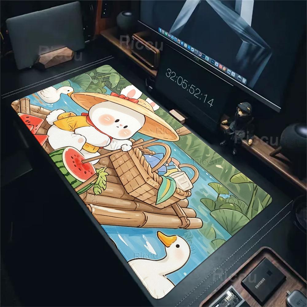 Pink Flower Kawaii Rabbit Extended Mouse Pad XXL Aesthetics Anime Carpet Offices Desk Accessories Computer Keyboard Decort Mats