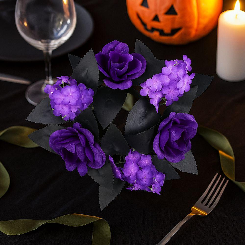 Purple Artificial Rose Flowers Spooky Table Candle Holders  Table Arrangement
