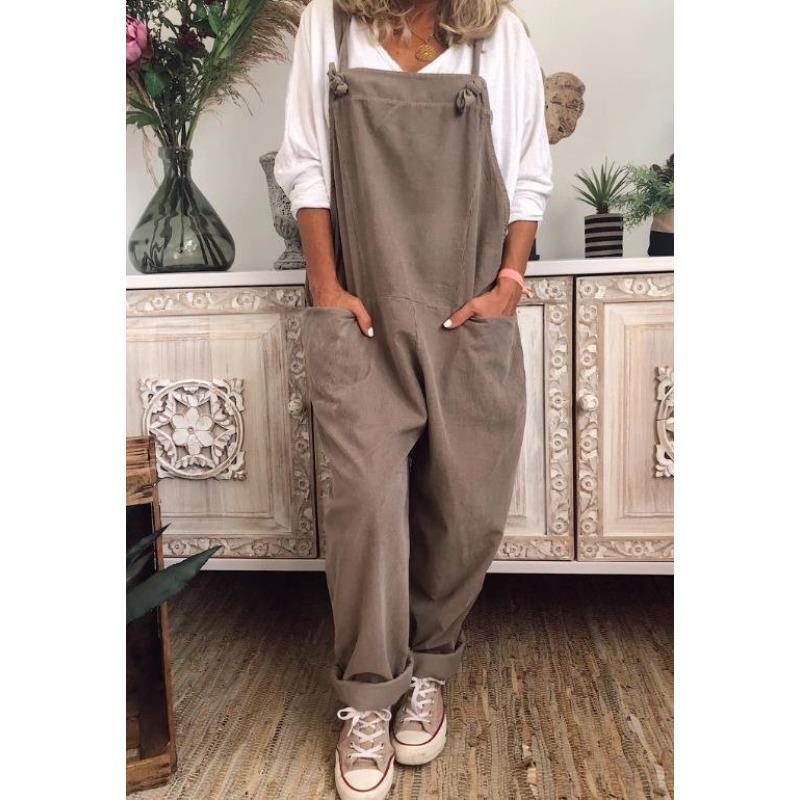 women s Square Neck Sleeveless Tie Strap Solid Color Linen Loose Pocket Casual Long Jumpsuit S