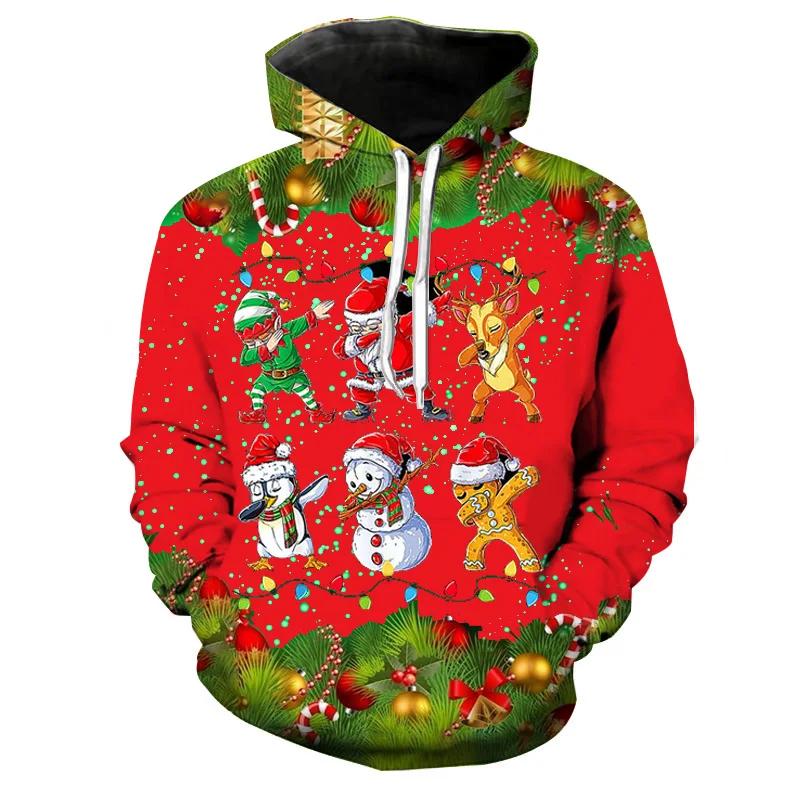 Santa Claus 3D Tisk Pánské Mikiny Vánoční Grafické Mikiny Pánské Ležérní Mikiny s Kapucí Vtipně Tištěné Módní Pulovry