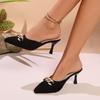 Fashion Baotou Shallow Mouth Slim Heel Cool Mopping Summer New Pointed Toe Metal Chain Anti-slip Wear-resistant High Heels