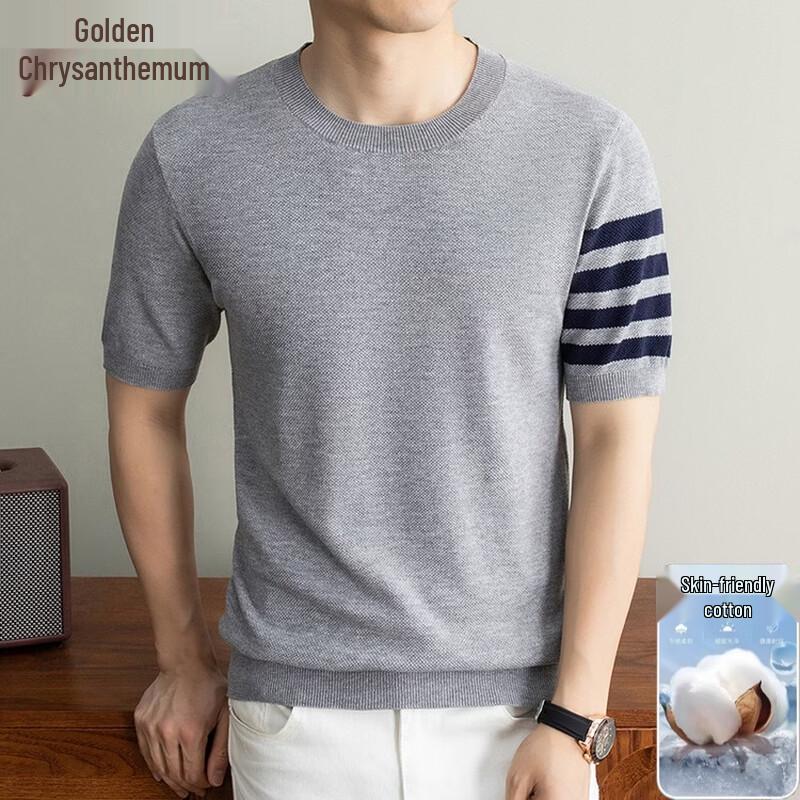 Jinjv Men s Striped Business Casual Short Sleeve Knit T-Shirt 50/L