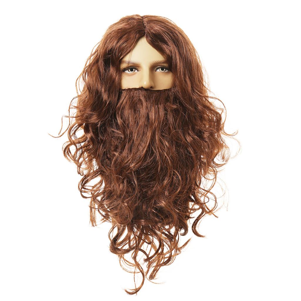 Christmas Performance Wig Jesus Magician Wizard Cosplay Wig Men's Halloween Party Stage Wig 