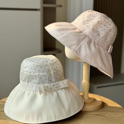 New Elegant French Summer Mesh Big Edge Polka Dot Fisherman Hat Children Travel Beach Hat