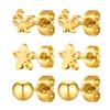 3 Pairs Hollow Flower Bowknot Stud Earrings for Women,Stainless Steel Ball Earrings,Geometric Set Jewelry Gifts