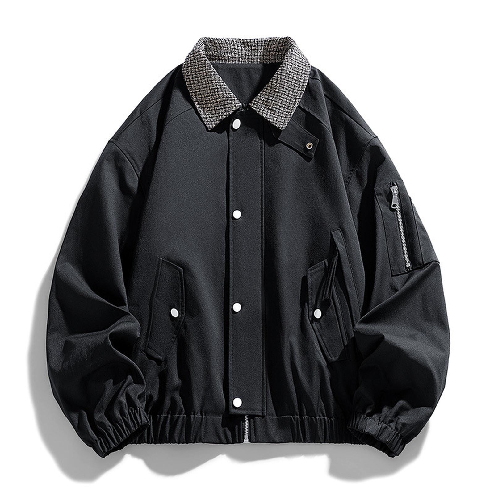 

American Overalls Lapel Men s Jacket Retro Loose Casual Ruffian Handsome Couple Baseball Coat L чёрный
