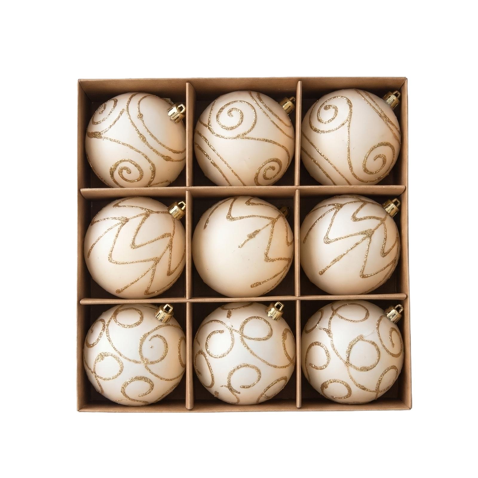

Set of 9 Christmas Tree Ornaments in Kraft Paper Box with Grid Compartments Holiday Decoration Accessories for Seasonal Home Display One Size