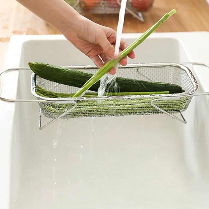 Stainless Steel Special Drain Basket Kitchen Sink Telescopic Sink Drain Rack Multi-Functional Tableware Dishes Drain Rack