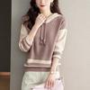 Autumn Winter Fashion Patchwork Long Sleeve Hoodies Pullovers Women's Knitting Blocking Trend Chic All-match Tops
