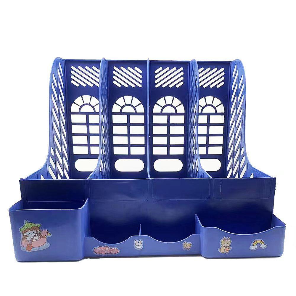 

Office Supplies Thickened Four-column Desktop File Shelf Data Frame Bookstand File Frame Stationery Storage Box темно-синього кольору