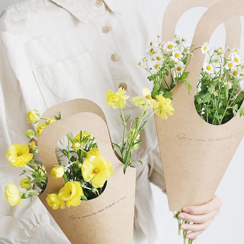 10 Stück Henkel Kraftpapier Blumenbeutel Blumenverpackung Geschenk Blumenverpackungsboxen für Zuhause Hochzeit Party Dekoration