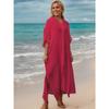 Women's Solid Color Beach Cover Up  Loose Long Button Down Shirt Dress, Open Front Vacation Robe 0994 KTY