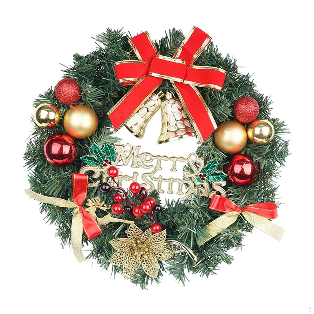 Artificial Wreath for Front Door with Christmas Ball and Sign Window Party
