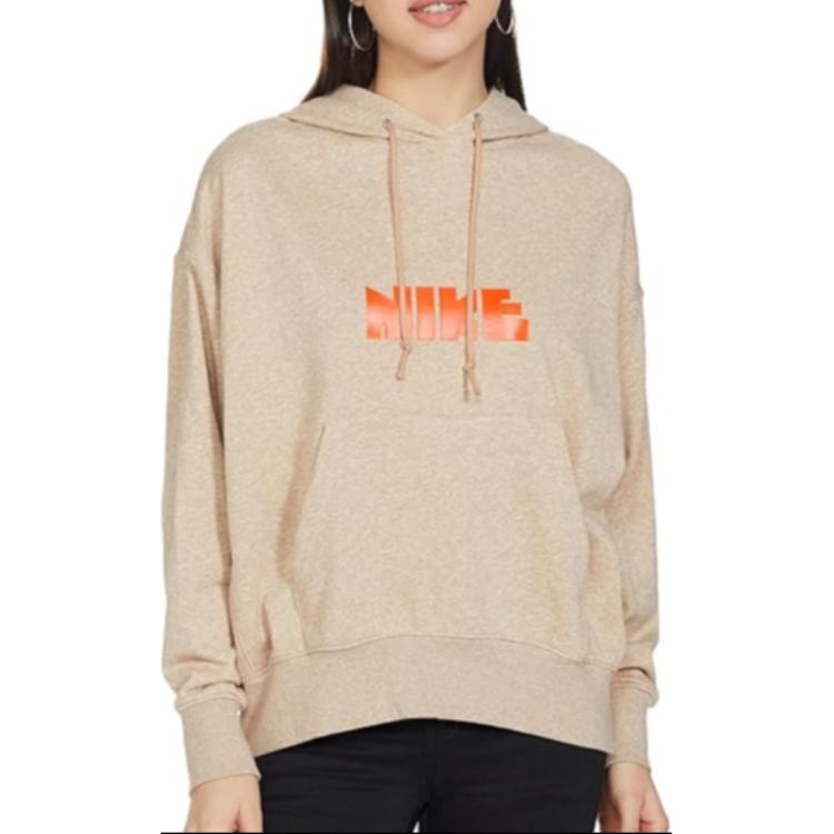 Nike X Atmos Collaboration WMNS NSW Circa Series Oversized Logo Hoodie Women Hoodie Pink Beige DM6776-200