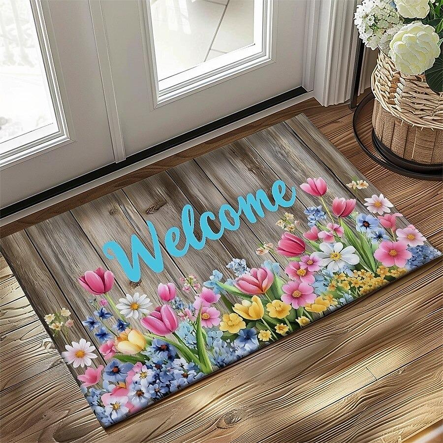 Floral Doormat Kitchen Mat Floor Mat Non-Slip Rug Oil Proof Rug Indoor Outdoor Mat Bedroom Decor Mat Entrance Rug Spring Summer