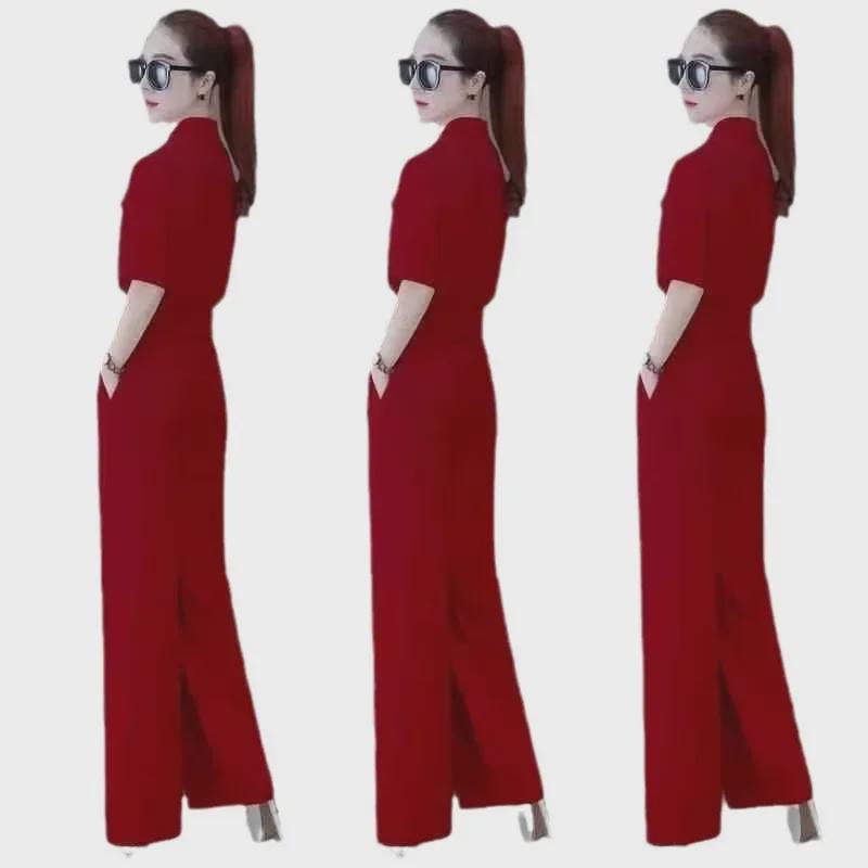 Women's Summer Fashion Suit: Short Slim Fit Top & Wide-Leg Pants Two-Piece Set