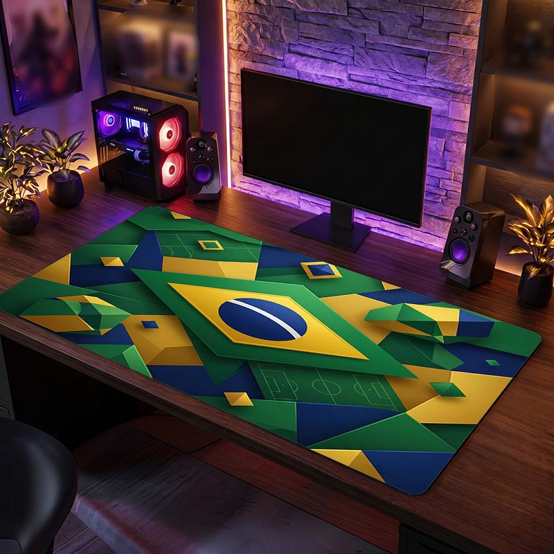 Brazil Football Crest Mouse Pad, Extended Non Slip Rubber Desk Mat for Gaming Office Laptop Fan Gift