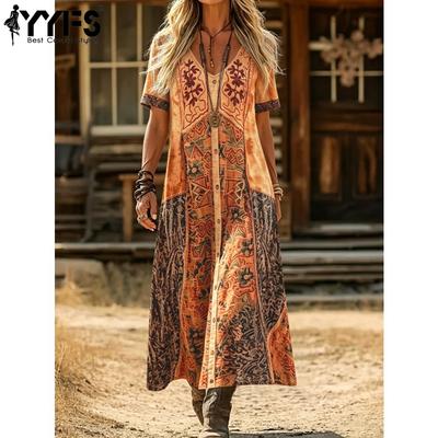Women's Fashion Summer Spring Short Sleeve V-Neck Loose Waistlinet Casual Dresses