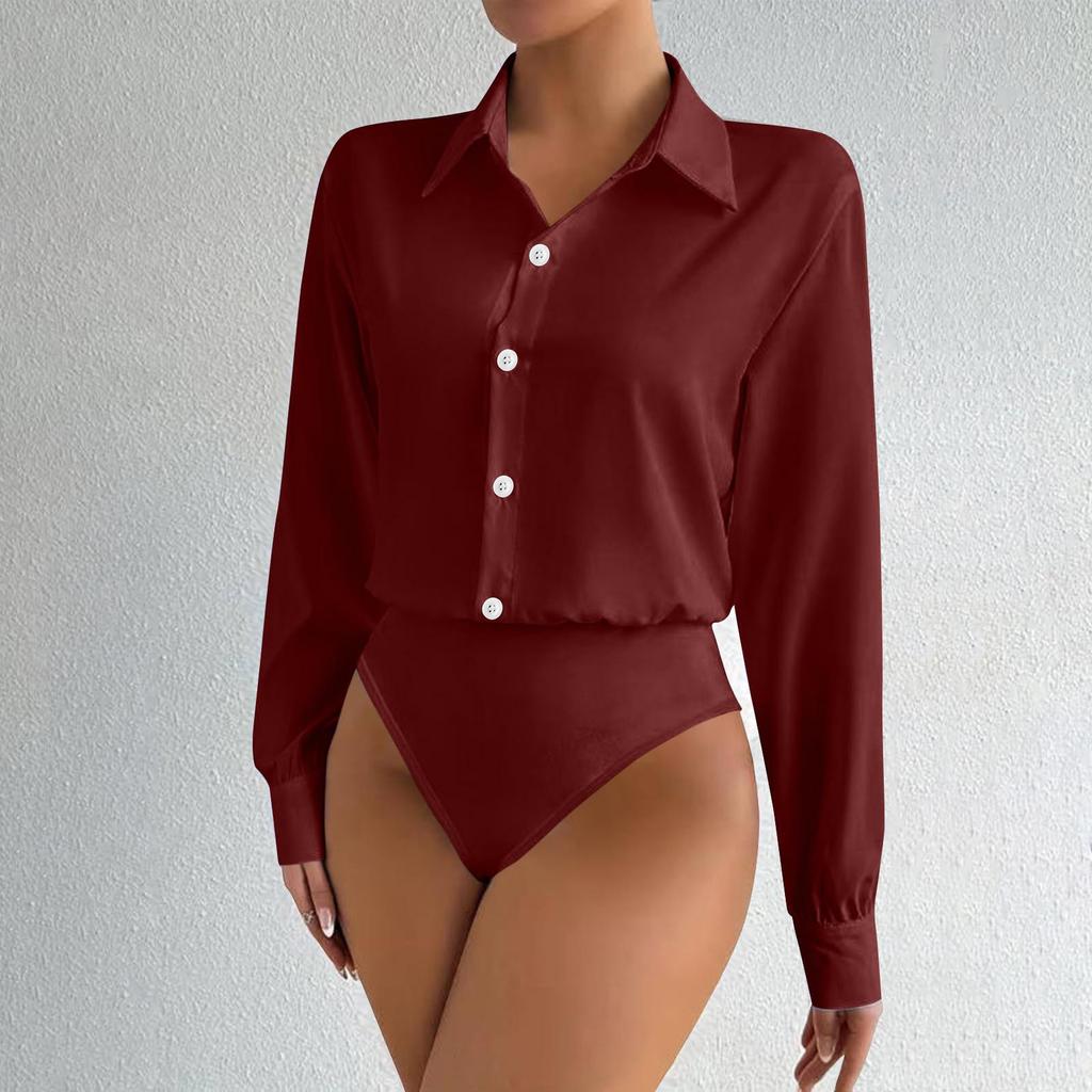 Modischer übergroßer zweiteiliger Damen-Hemd-Jumpsuit mit Knöpfen und langen Ärmeln