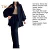 2 Pcs/Set Women Shirt Pants Set Turn-down Collar Single-breasted Long Sleeves Loose Top Elastic Waist Wide Leg Trousers Sport Tracksuit