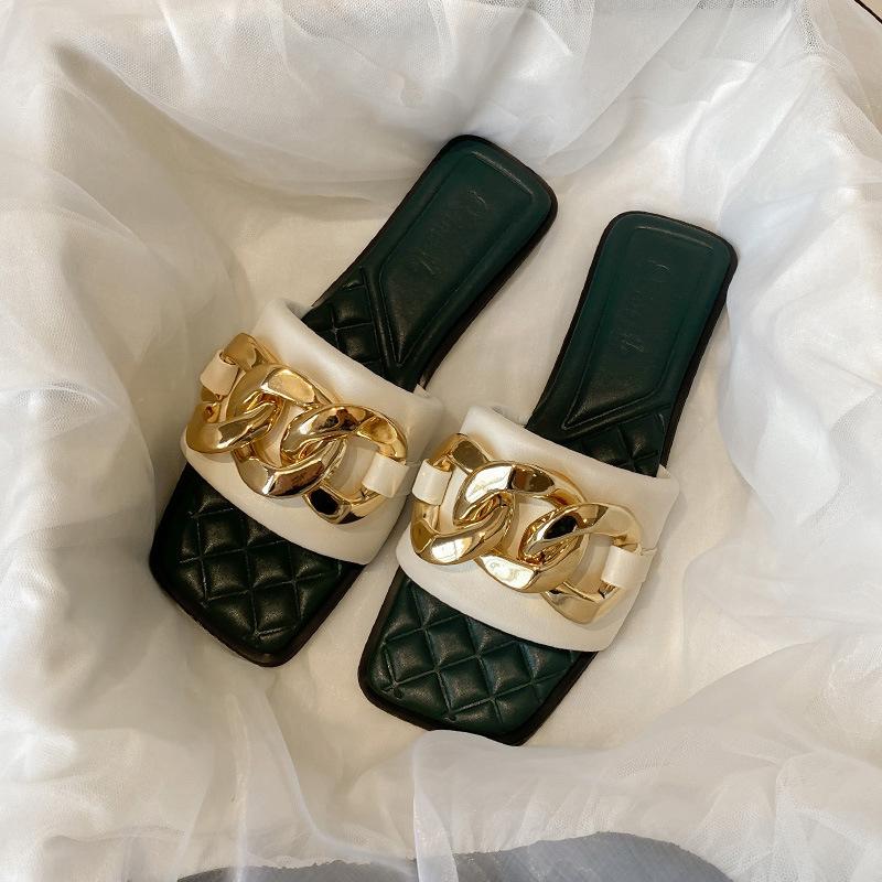 

Genuine leather slippers female 2025 new summer fairy one-word slippers female summer wear fashion beach shoes trend 40 бежевый