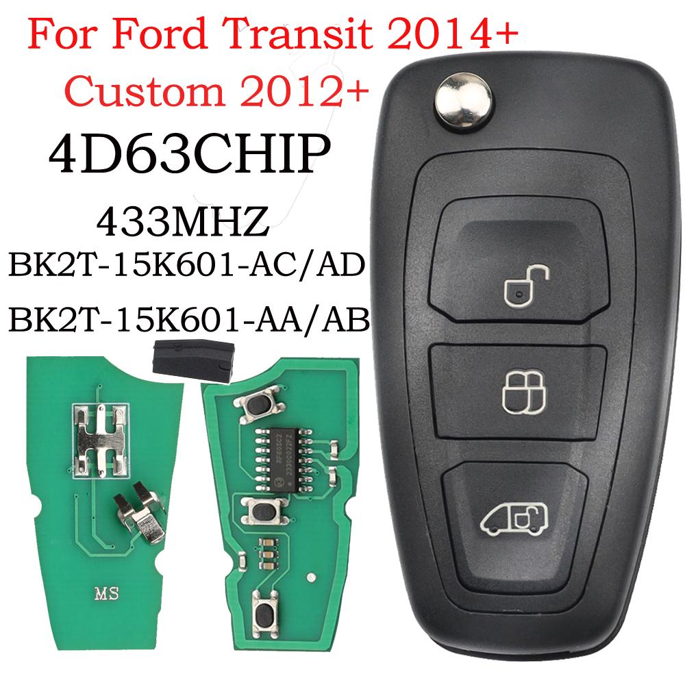 SilKY Flip Remote Control Car Key Fob ID49 Chip/4D63 CHIP 433MHz FCCID GK2T-15K601-AB/AA For Ford Transit Custom Tourneo 2015+