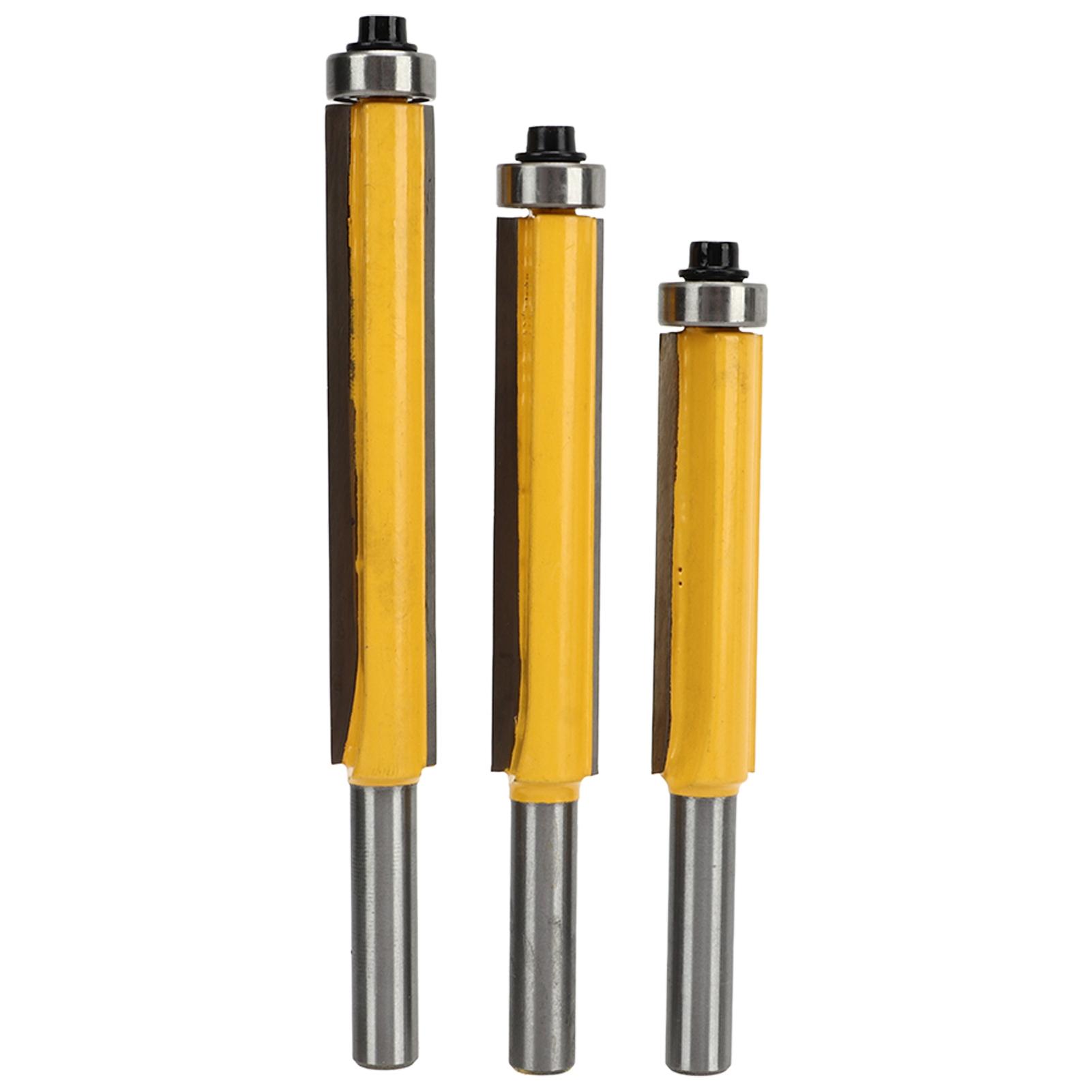 

3Pcs Flush Trim Router Bit Tungsten Steel Alloy Professional Straight Bearing Flush Trim Bit Set with 8mm Shank for
