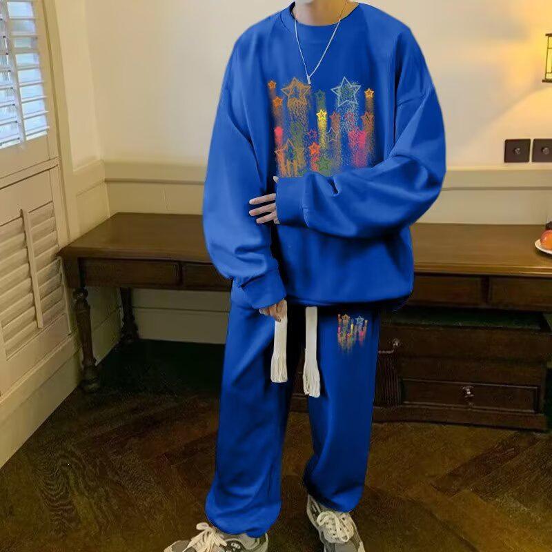 Harajuku Trendy Men's Sporty Casual Two-Piece Set: Creative Design Loose Hoodie & Pants
