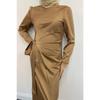 Satin Evening Dress With Sleeve Fringes, Oil Green