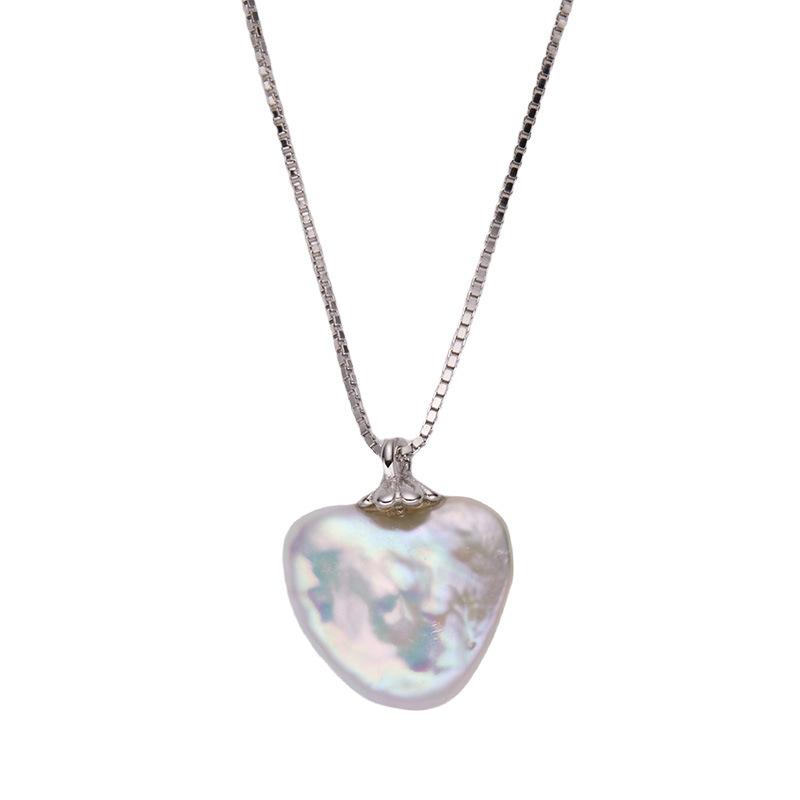 S925 Sterling Silver Inlaid With Natural Baroque Pearl Necklace Women'S Simple Fashion Heart-Shaped Love Pendant Earrings