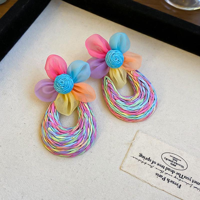 Super fairy pink flower love fringed earrings versatile temperament earrings light luxury earrings women