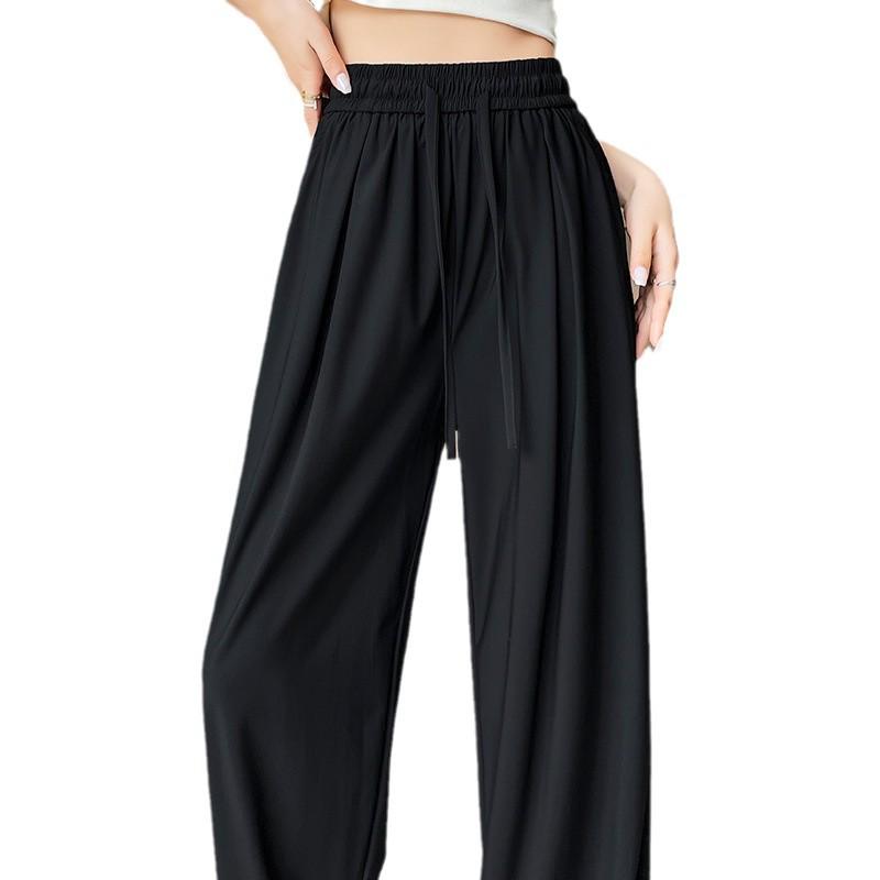 2025 Women's Quick-Dry Ice Silk Wide-Leg Floor-Length Pants, Summer Casual Lightweight Loose Fit, Plus Size Available